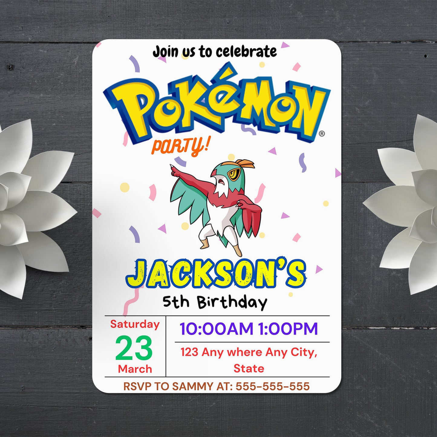 Hawlucha Birthday Invitation Template | Pokemon Invite - CreativeRino