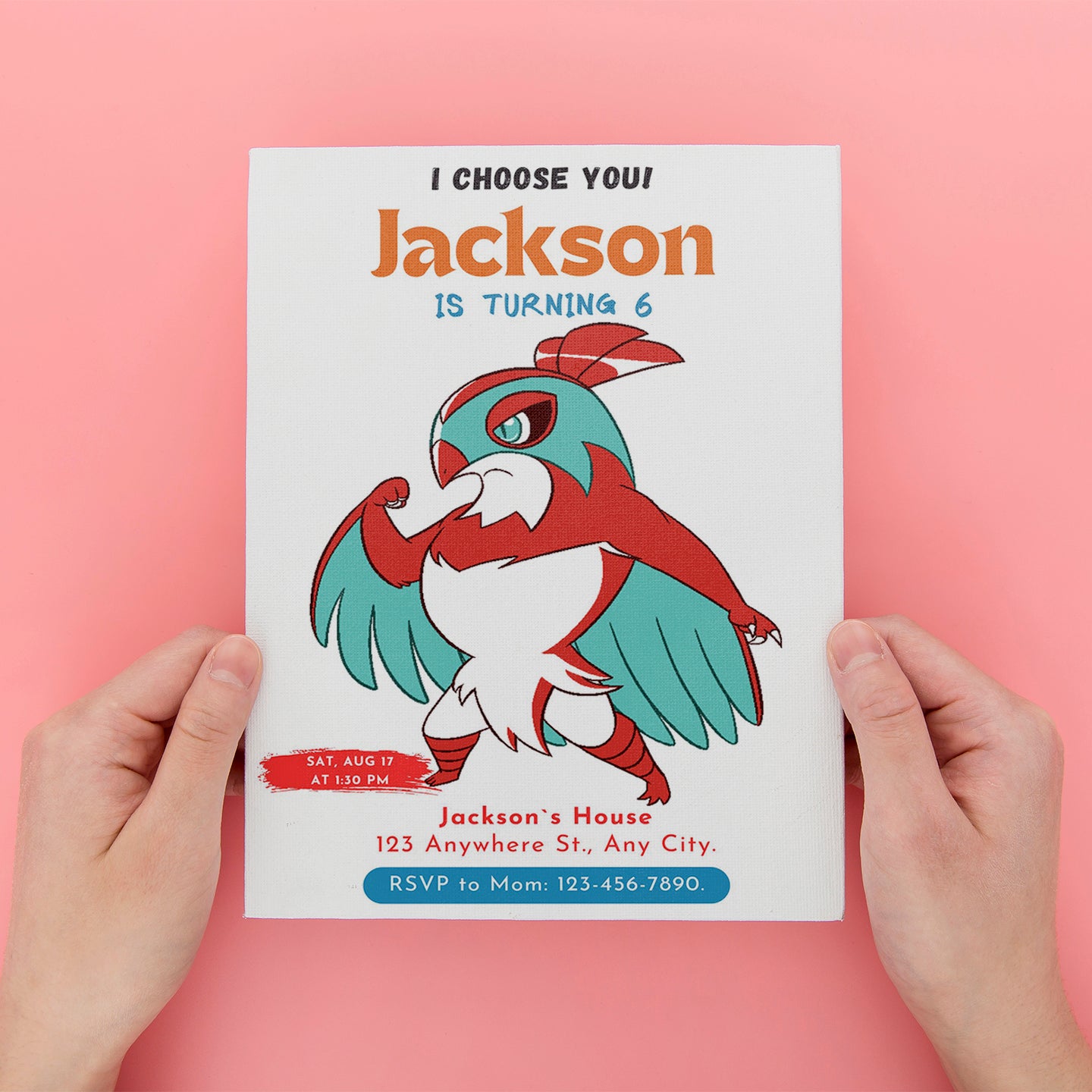 Hawlucha Birthday Party Invitation Template | Pokemon Invite - CreativeRino