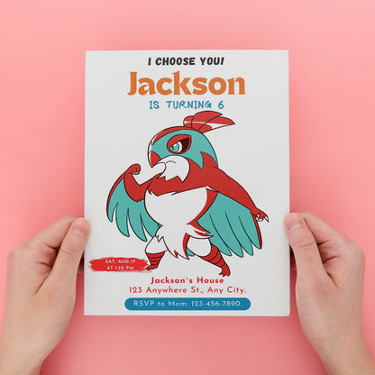 Hawlucha Birthday Party Invitation Template | Pokemon Invite - CreativeRino