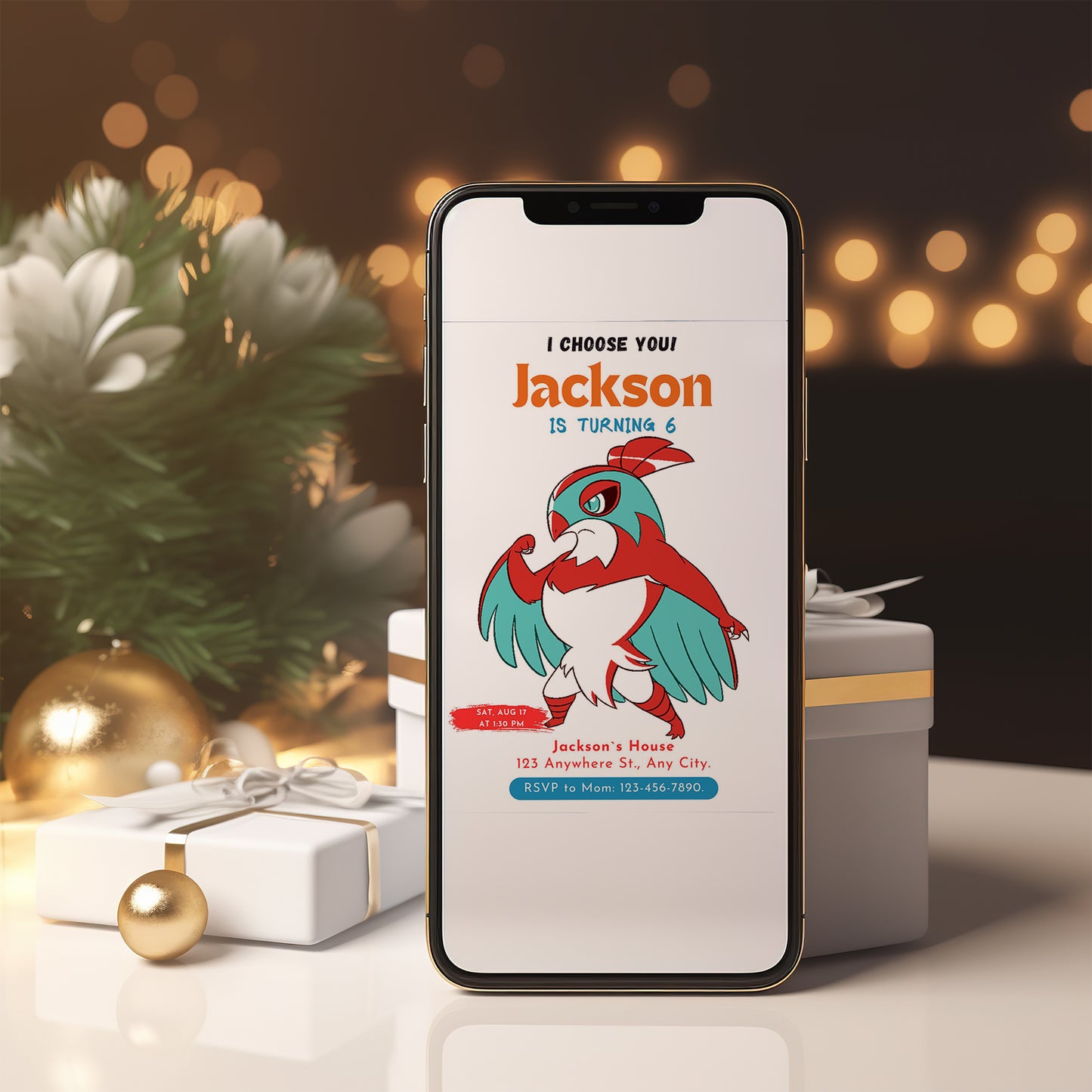 Hawlucha Birthday Party Invitation Template | Pokemon Invite - CreativeRino
