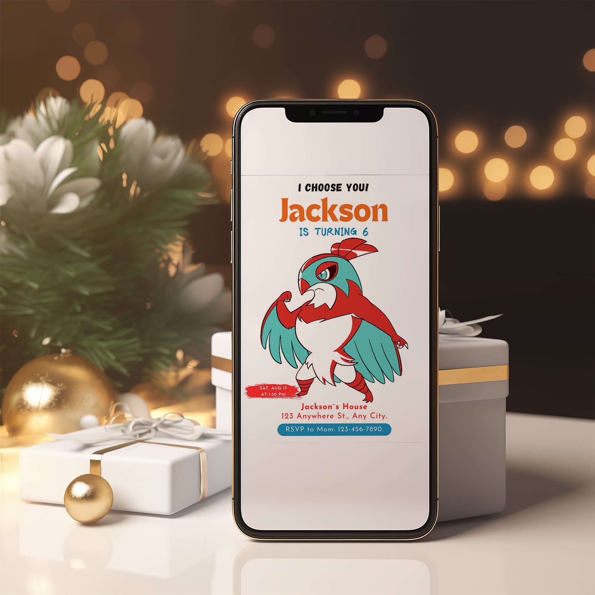 Hawlucha Birthday Party Invitation Template | Pokemon Invite - CreativeRino