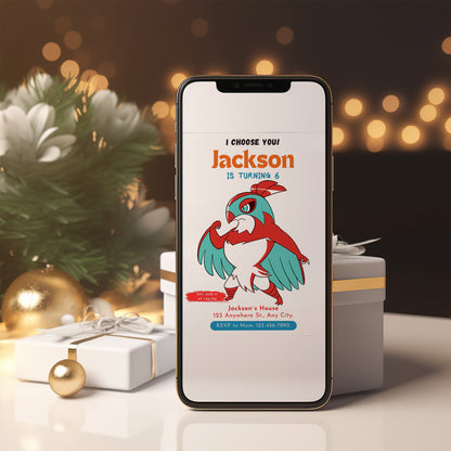 Hawlucha Birthday Party Invitation Template | Pokemon Invite - CreativeRino