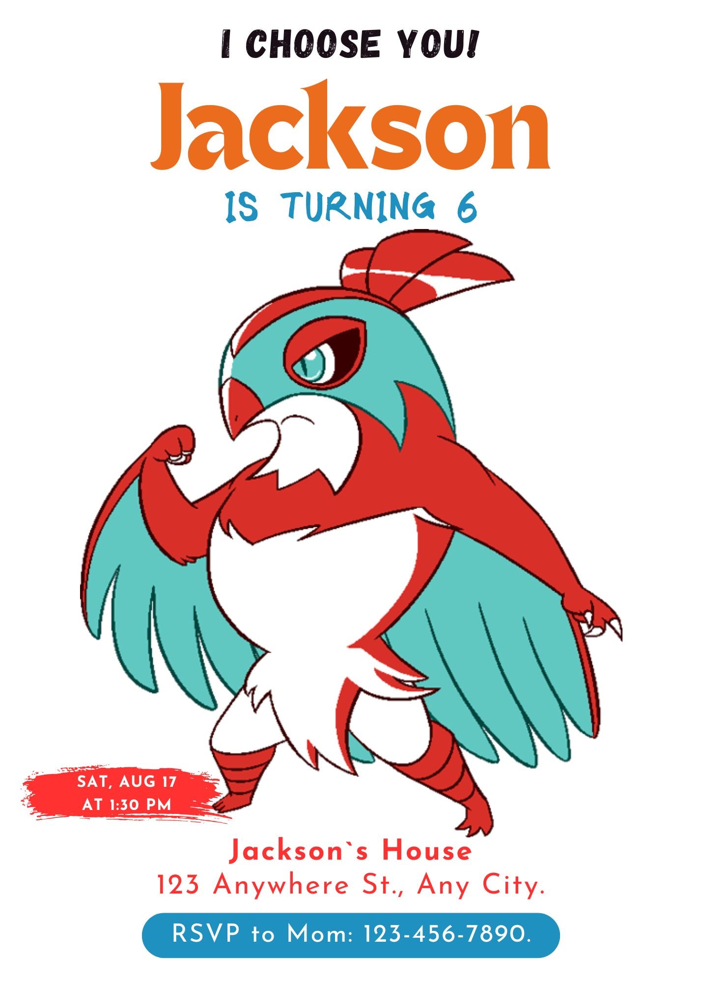 Hawlucha Birthday Party Invitation Template | Pokemon Invite - CreativeRino