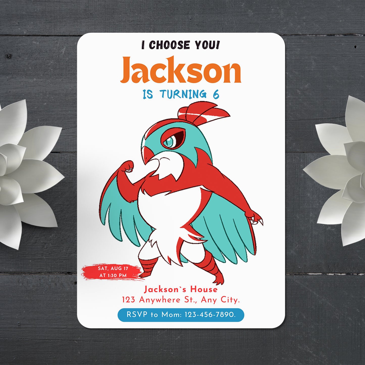 Hawlucha Birthday Party Invitation Template | Pokemon Invite - CreativeRino