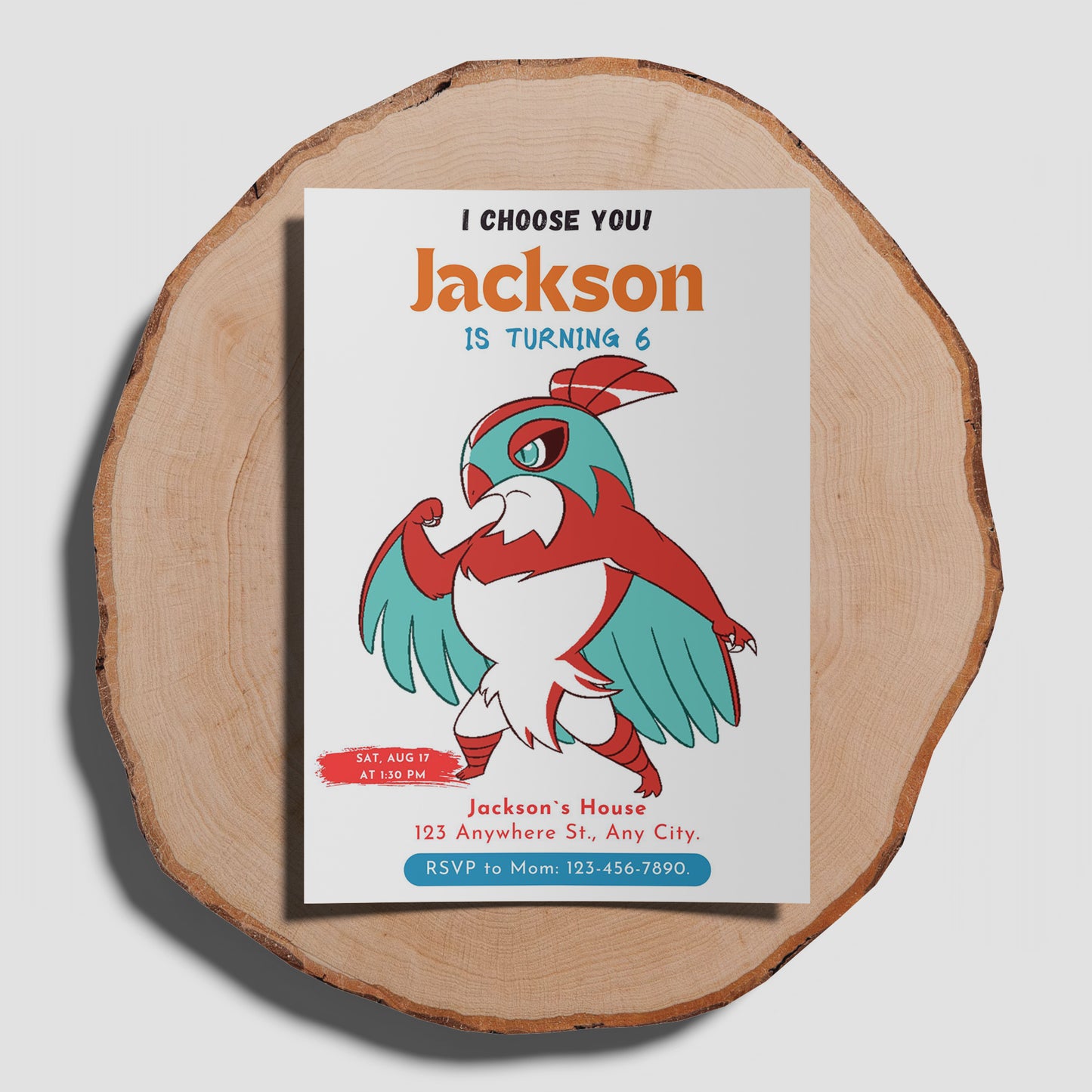 Hawlucha Birthday Party Invitation Template | Pokemon Invite - CreativeRino