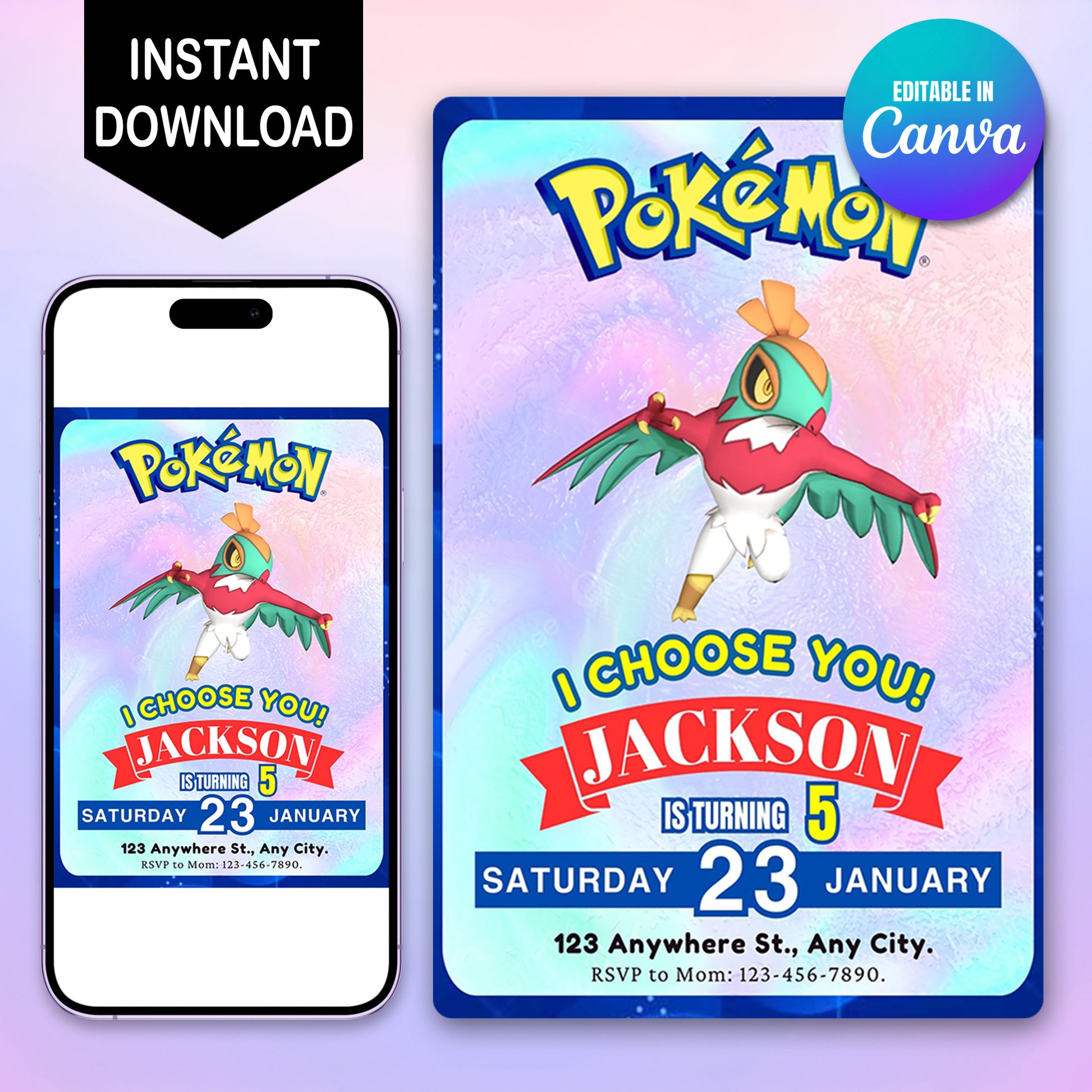 Hawlucha Invitation Template | Pokemon Birthday Invite - CreativeRino
