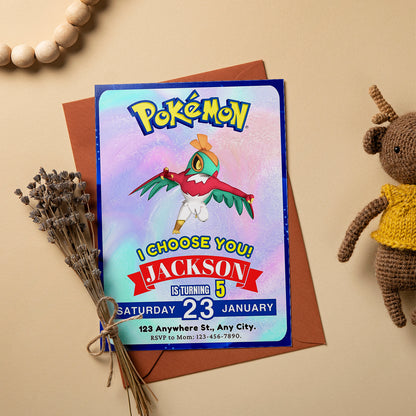 Hawlucha Invitation Template | Pokemon Birthday Invite - CreativeRino
