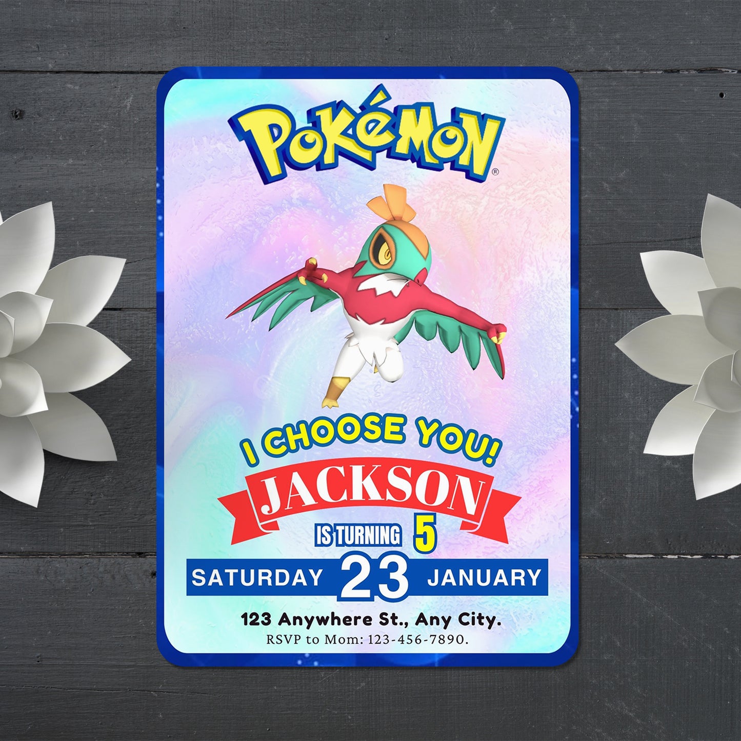 Hawlucha Invitation Template | Pokemon Birthday Invite - CreativeRino