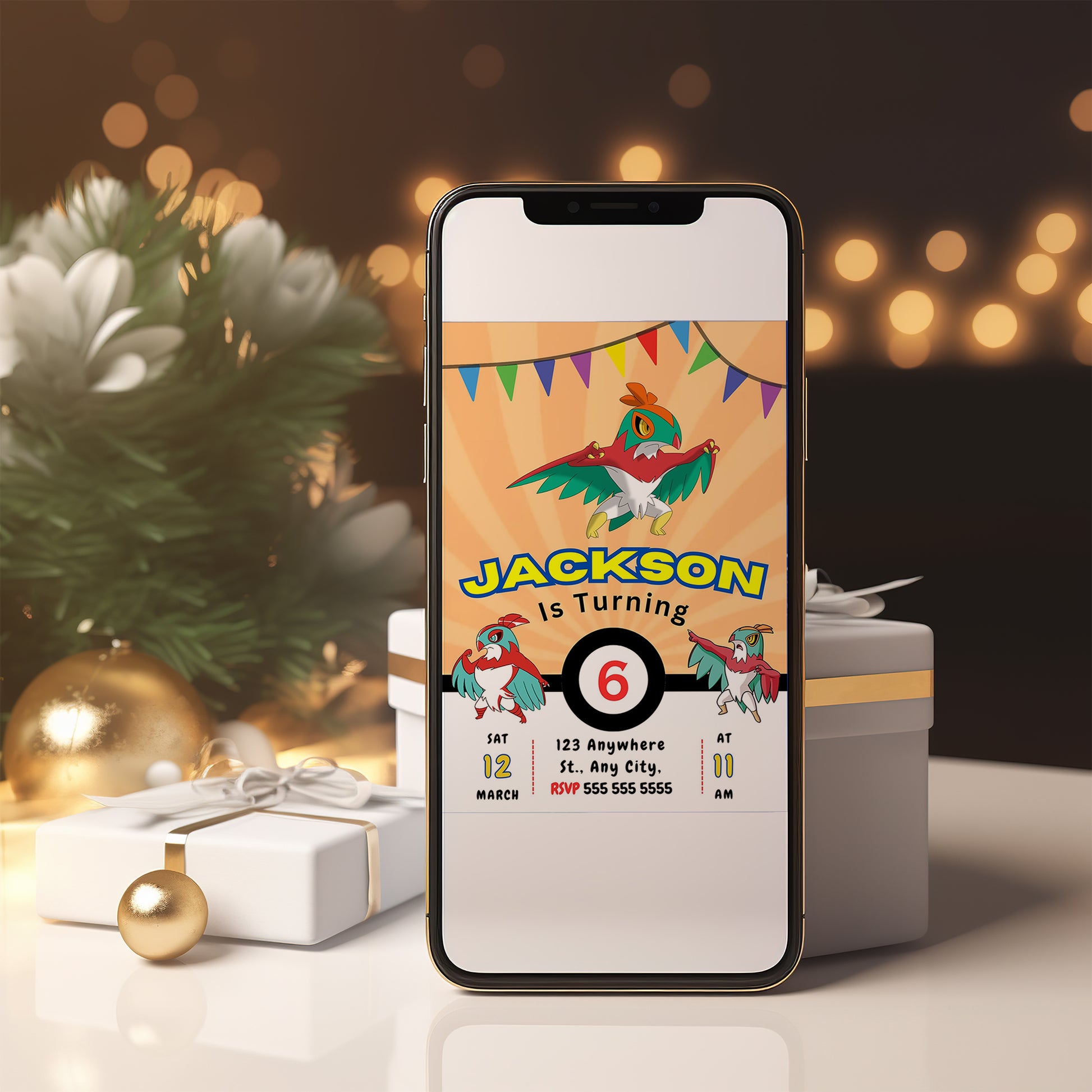 Hawlucha Pokemon Birthday Party Invitation Template - CreativeRino