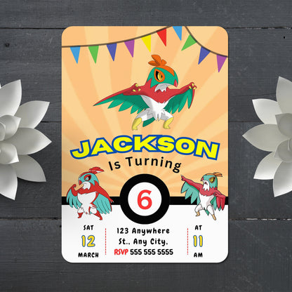 Hawlucha Pokemon Birthday Party Invitation Template - CreativeRino