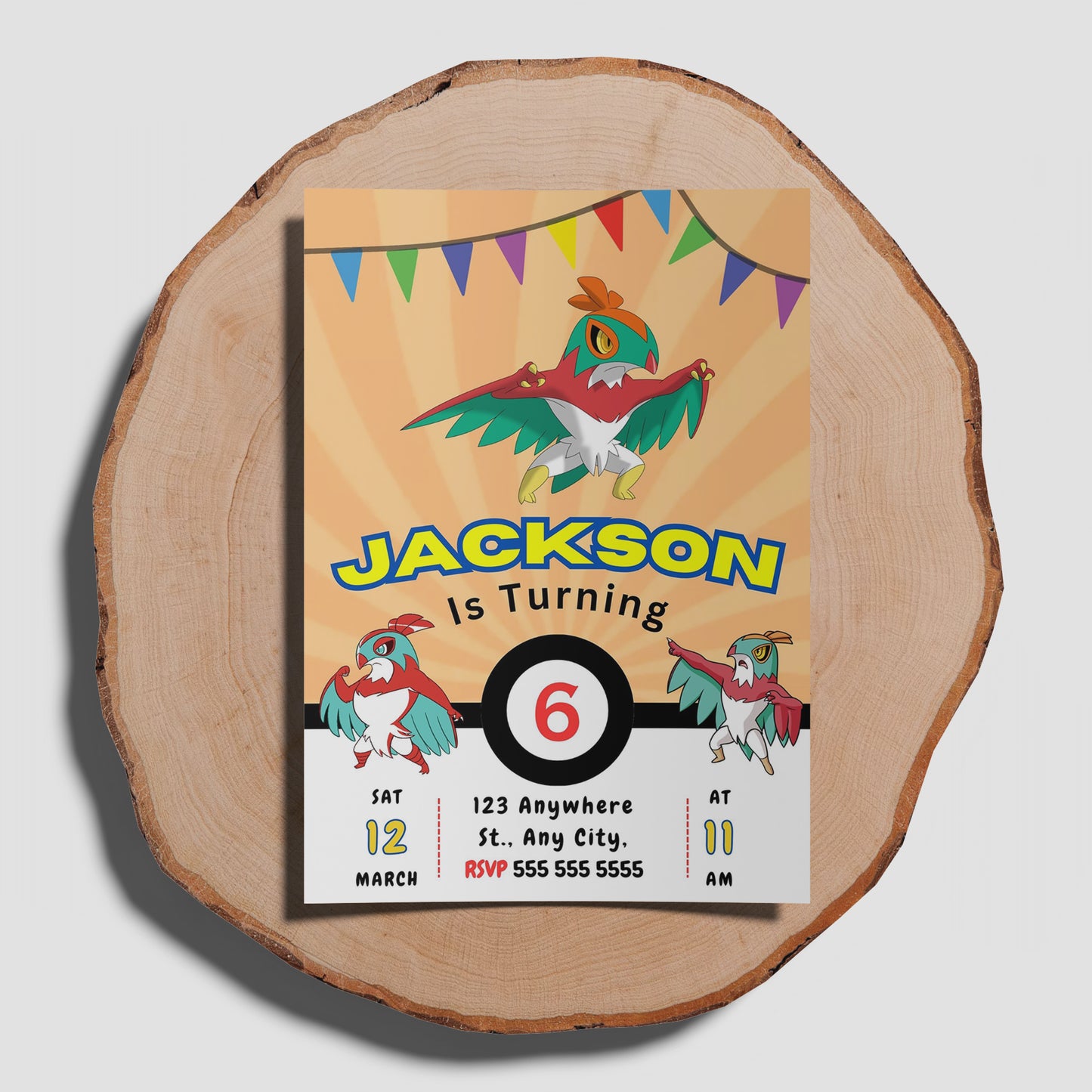 Hawlucha Pokemon Birthday Party Invitation Template - CreativeRino