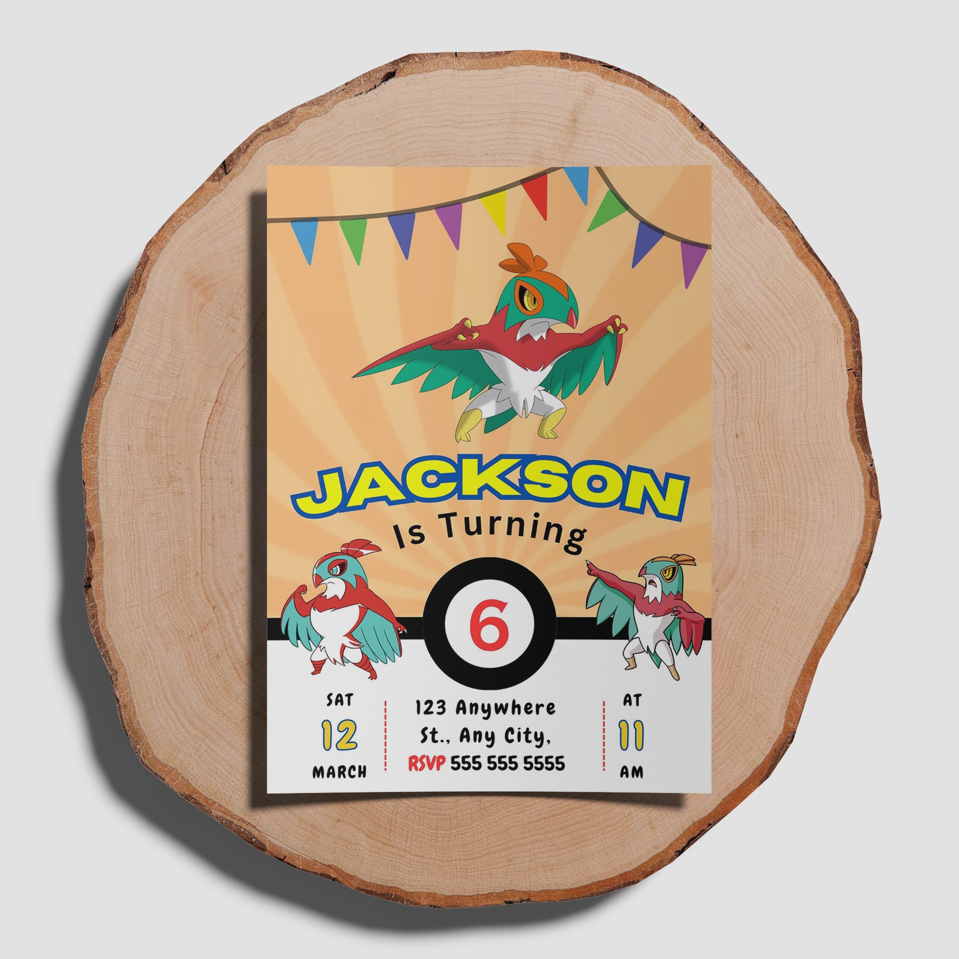 Hawlucha Pokemon Birthday Party Invitation Template - CreativeRino