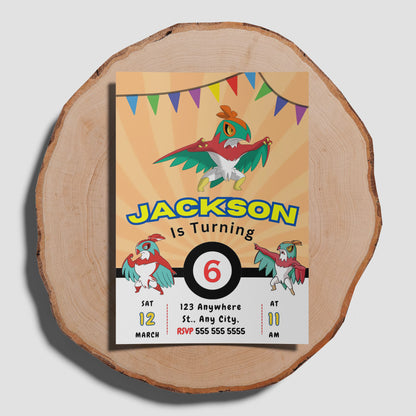 Hawlucha Pokemon Birthday Party Invitation Template - CreativeRino