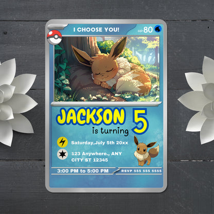 Eevee Invitation Template | Pokemon Card Birthday Invite - CreativeRino