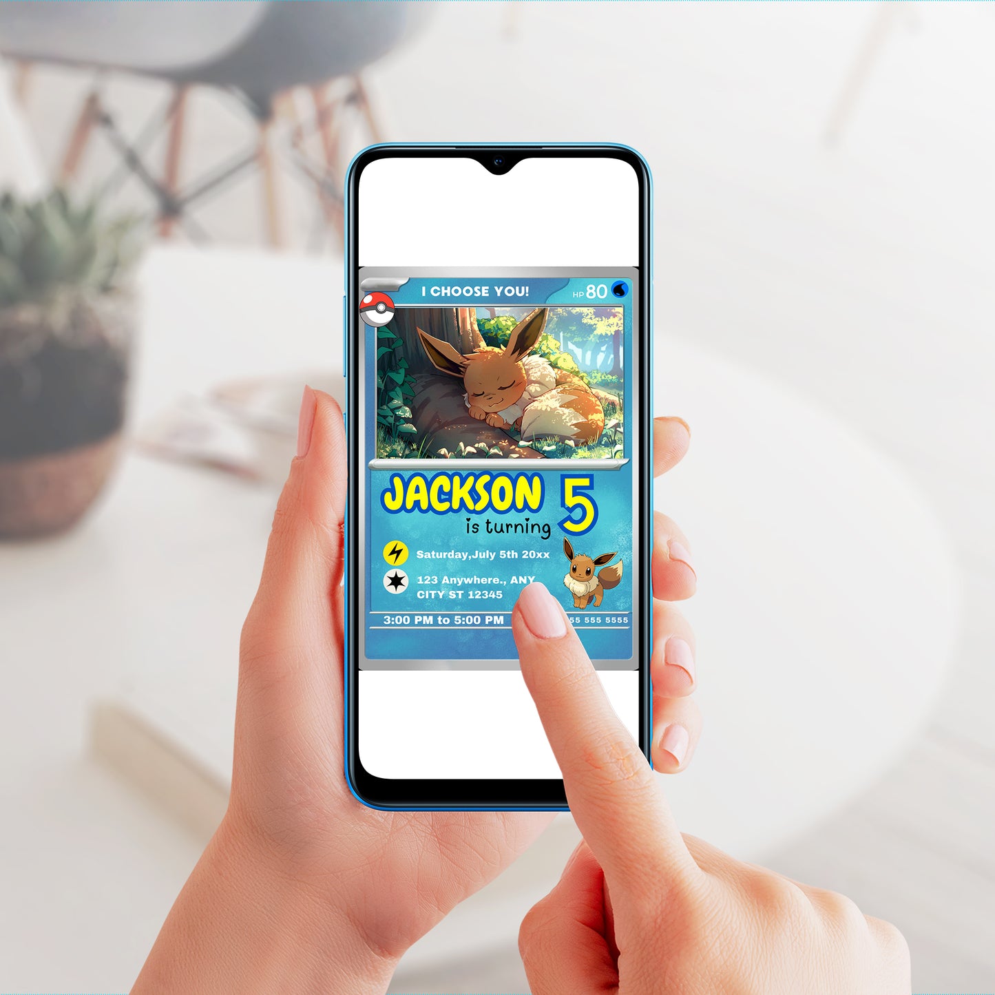 Eevee Invitation Template | Pokemon Card Birthday Invite - CreativeRino