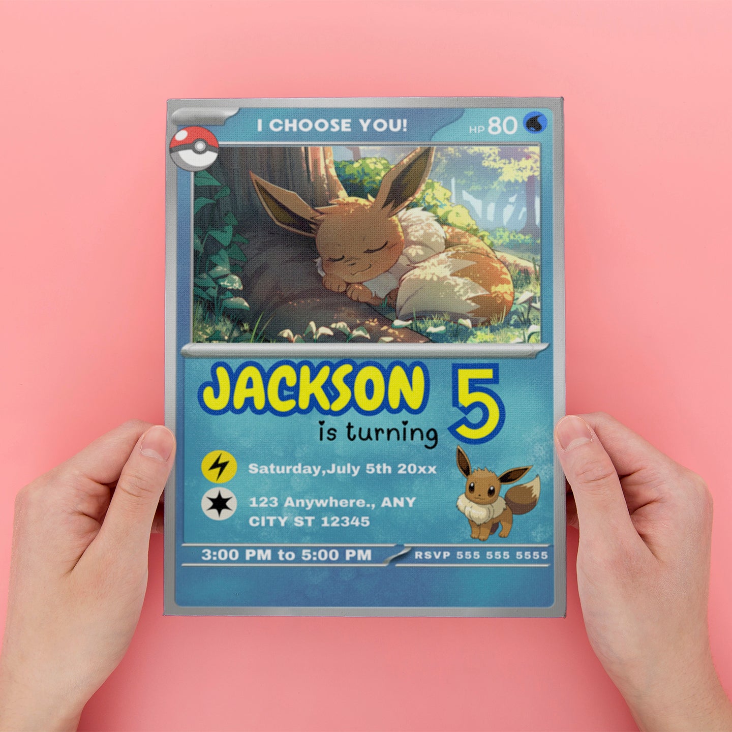 Eevee Invitation Template | Pokemon Card Birthday Invite - CreativeRino