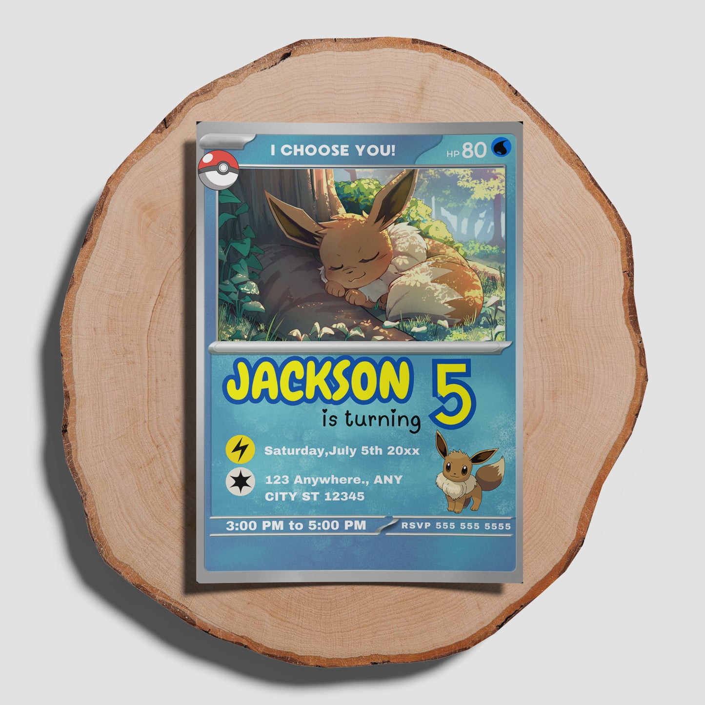 Eevee Invitation Template | Pokemon Card Birthday Invite - CreativeRino