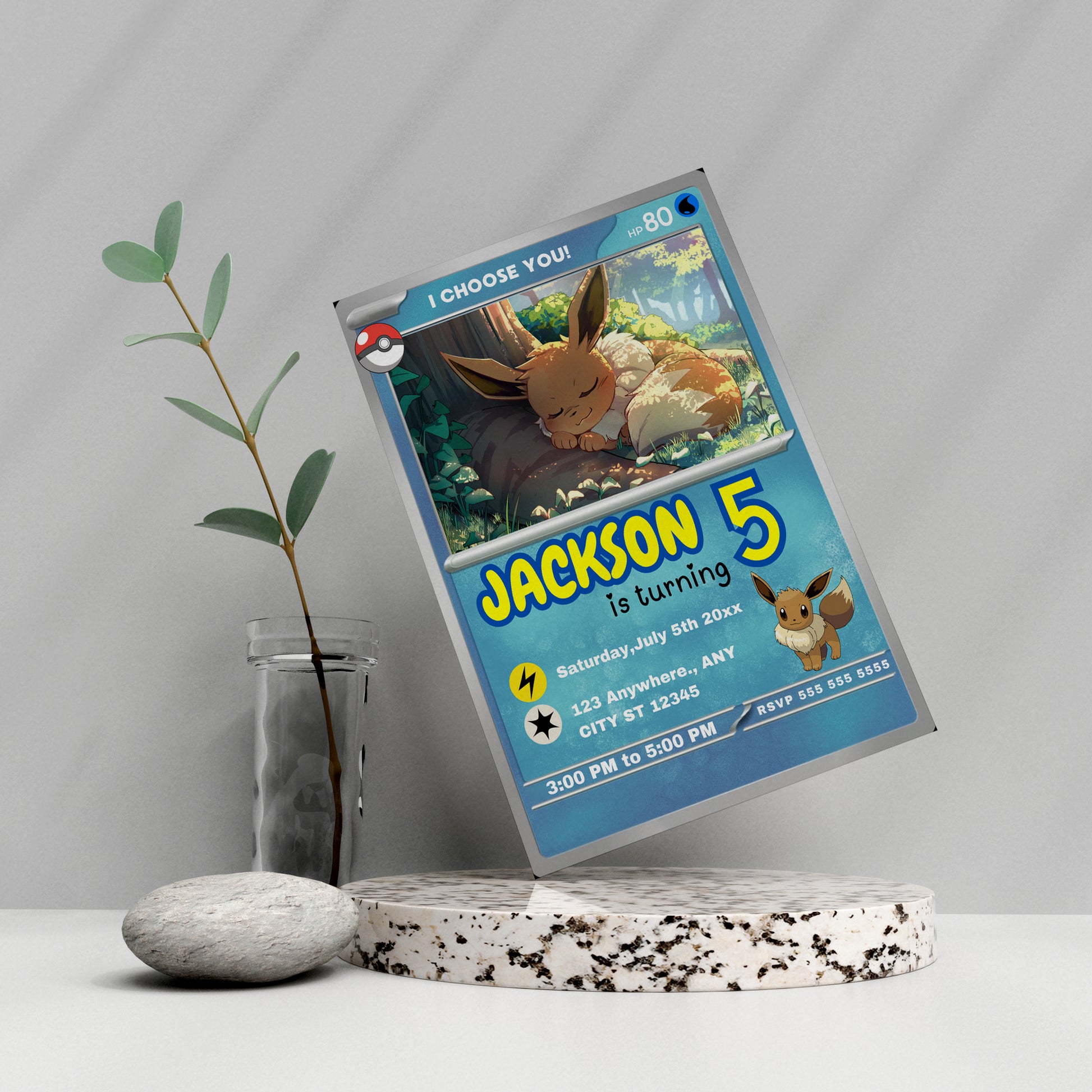 Eevee Invitation Template | Pokemon Card Birthday Invite - CreativeRino