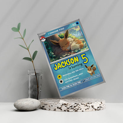 Eevee Invitation Template | Pokemon Card Birthday Invite - CreativeRino
