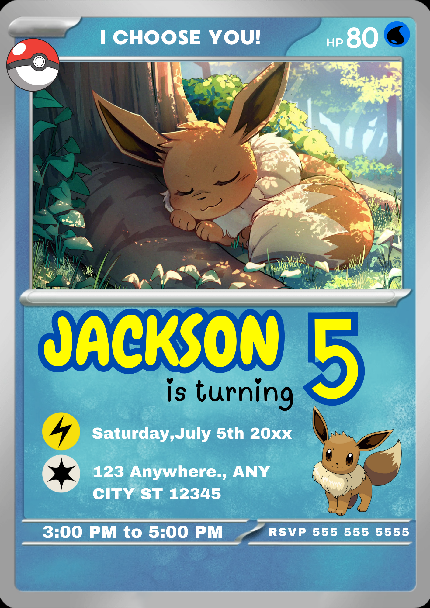 Eevee Invitation Template | Pokemon Card Birthday Invite - CreativeRino
