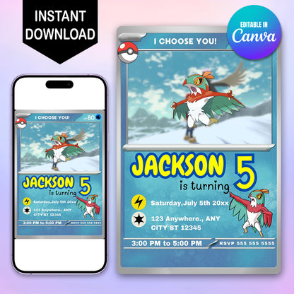 Hawlucha Invitation Template | Pokemon Card Birthday Invite - CreativeRino