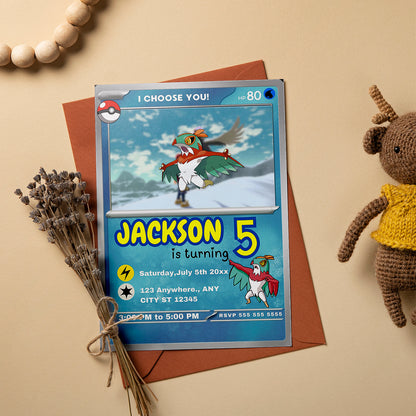 Hawlucha Invitation Template | Pokemon Card Birthday Invite - CreativeRino