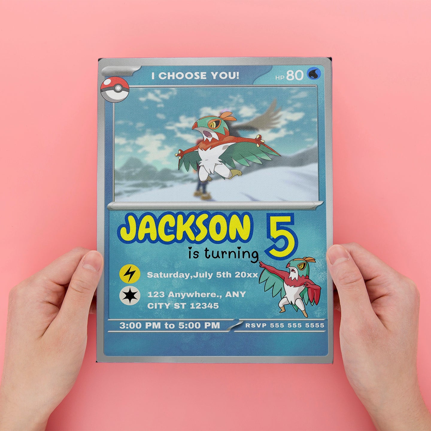 Hawlucha Invitation Template | Pokemon Card Birthday Invite - CreativeRino