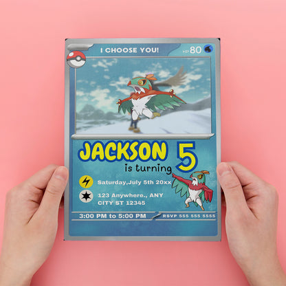 Hawlucha Invitation Template | Pokemon Card Birthday Invite - CreativeRino
