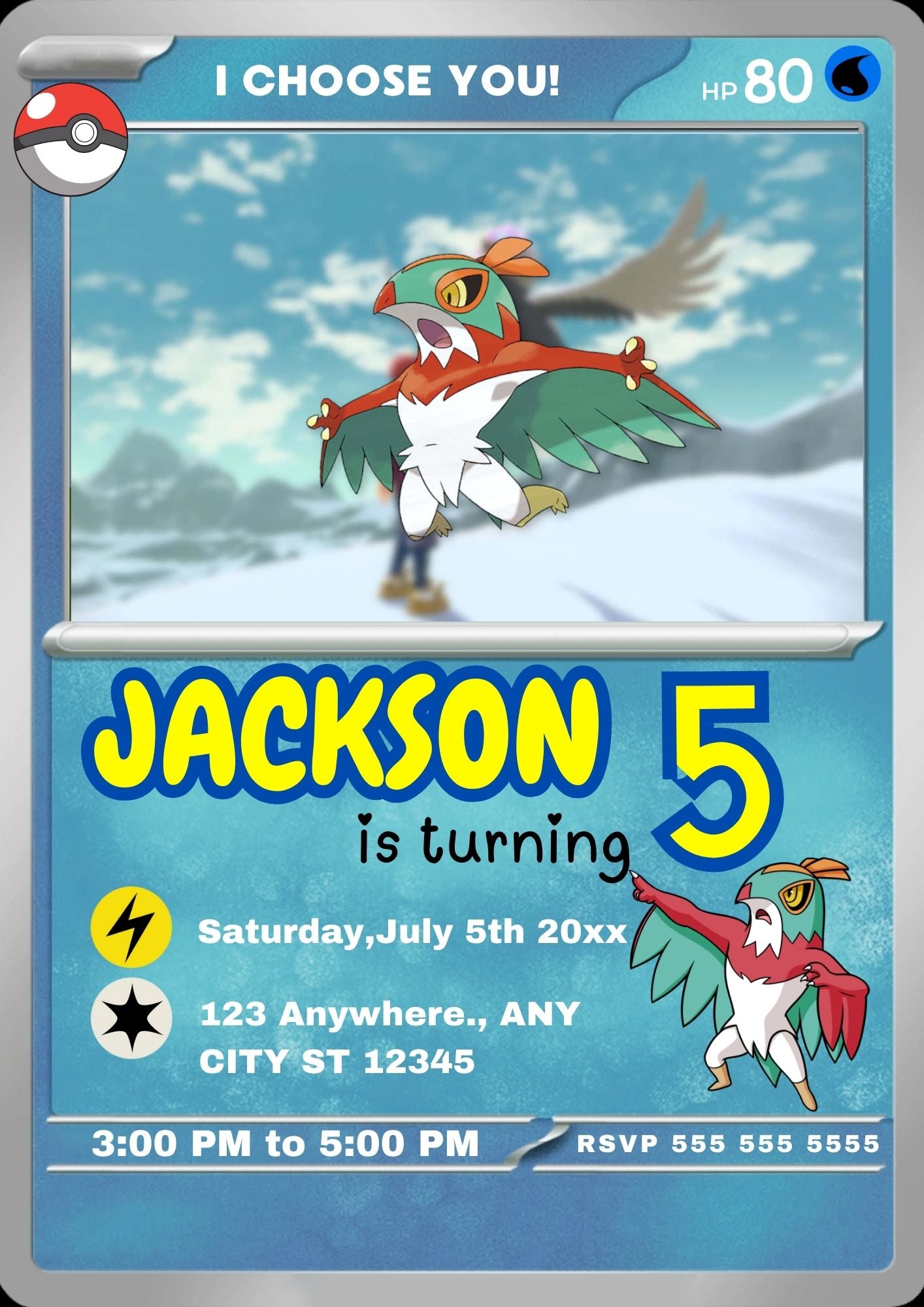 Hawlucha Invitation Template | Pokemon Card Birthday Invite - CreativeRino
