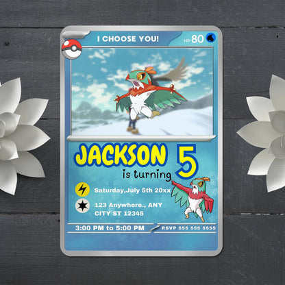 Hawlucha Invitation Template | Pokemon Card Birthday Invite - CreativeRino