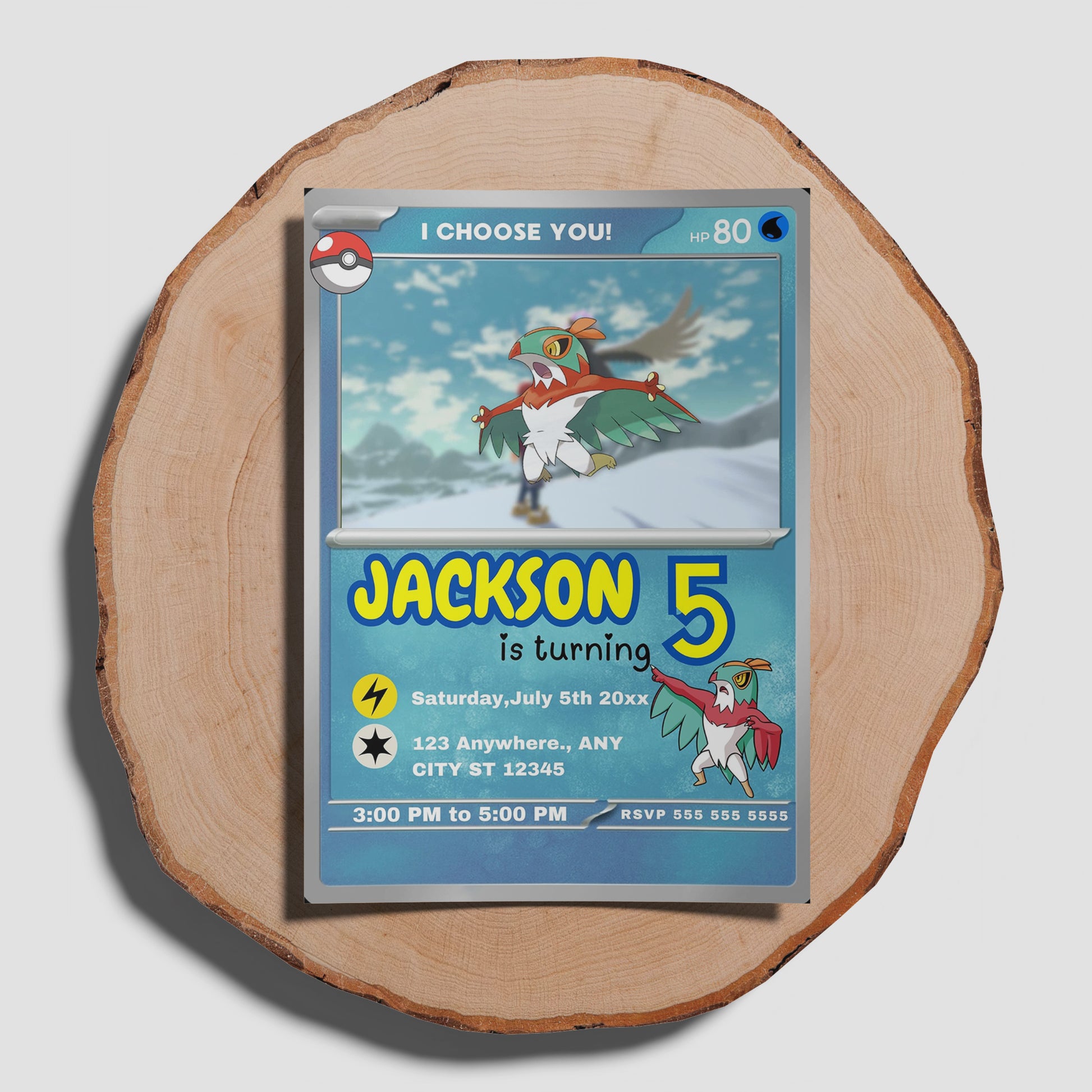Hawlucha Invitation Template | Pokemon Card Birthday Invite - CreativeRino