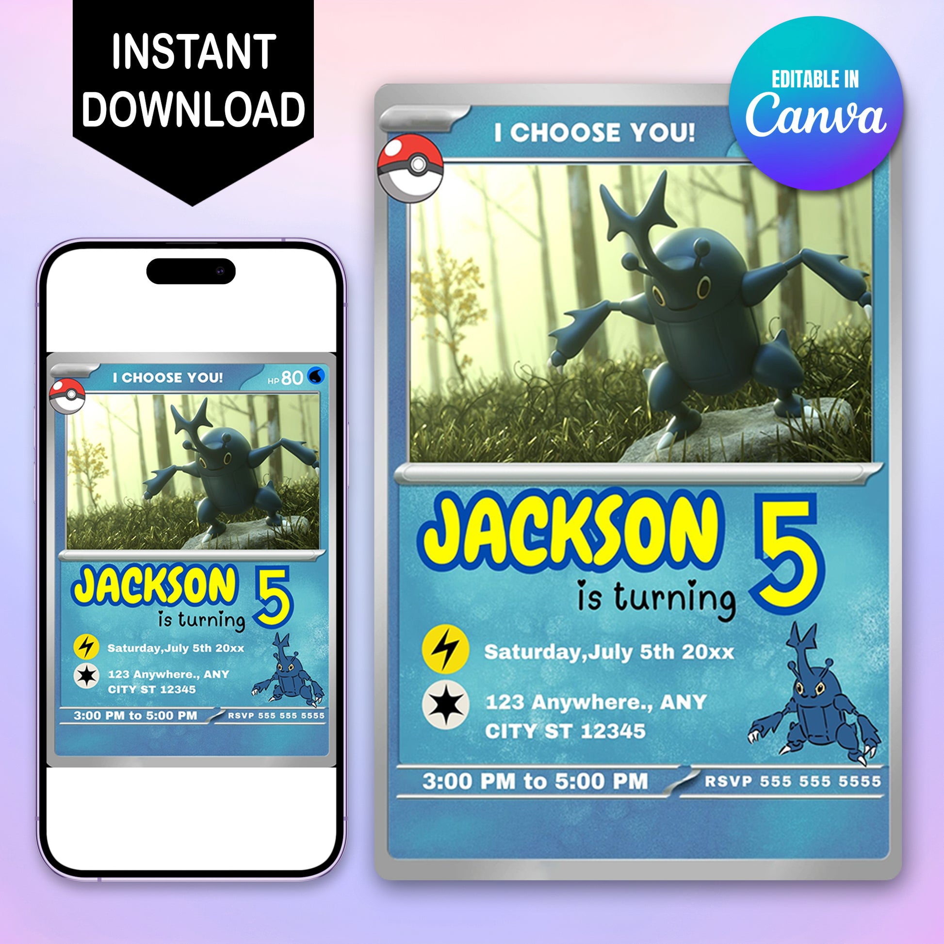 Heracross Invitation Template | Pokemon Card Birthday Invite - CreativeRino
