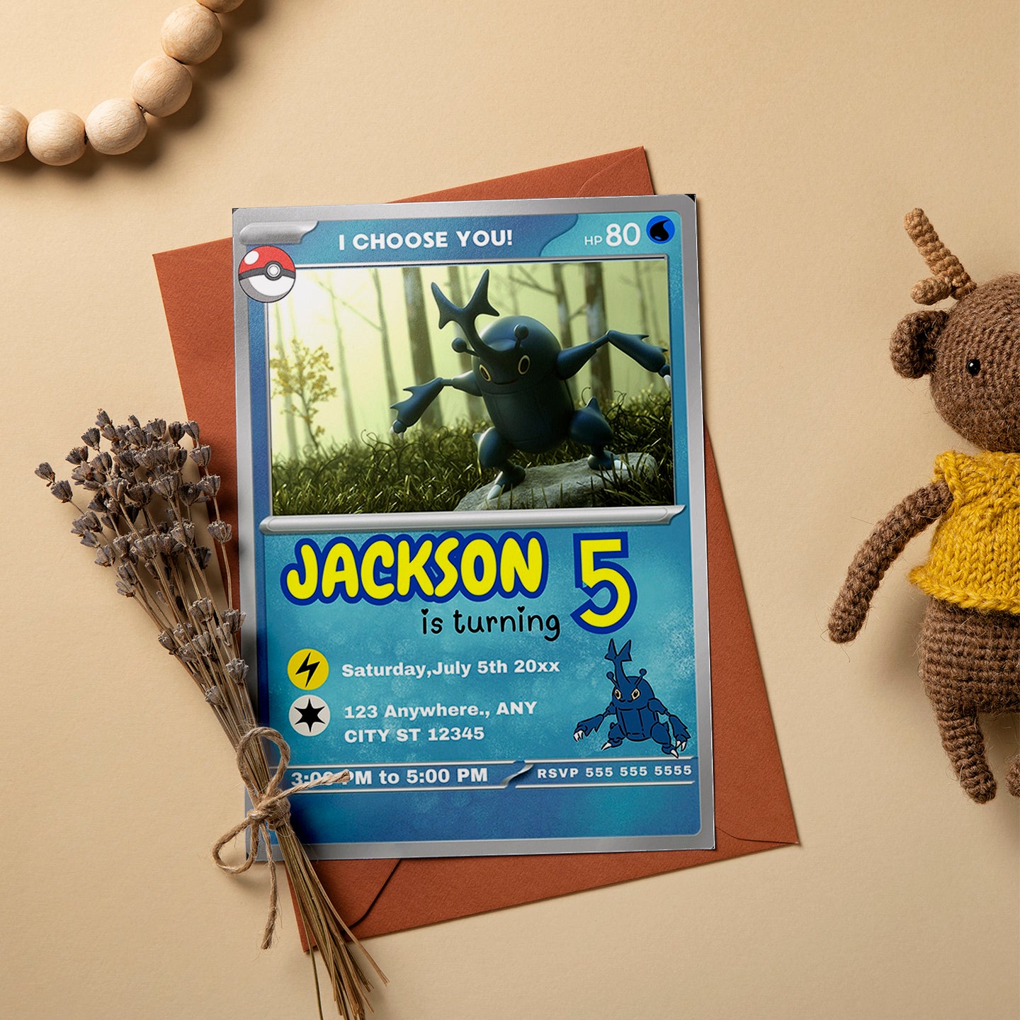 Heracross Invitation Template | Pokemon Card Birthday Invite - CreativeRino