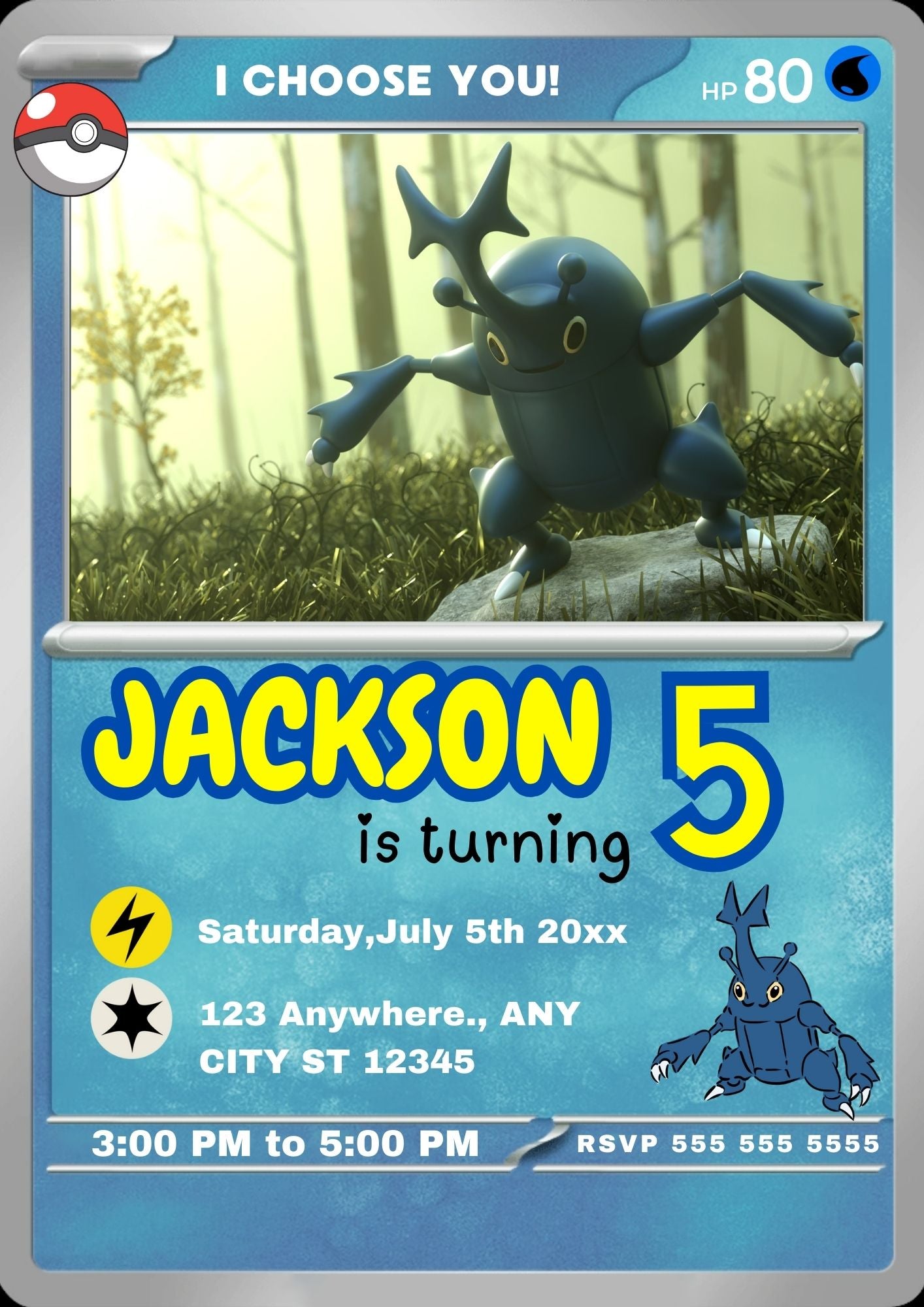 Heracross Invitation Template | Pokemon Card Birthday Invite - CreativeRino