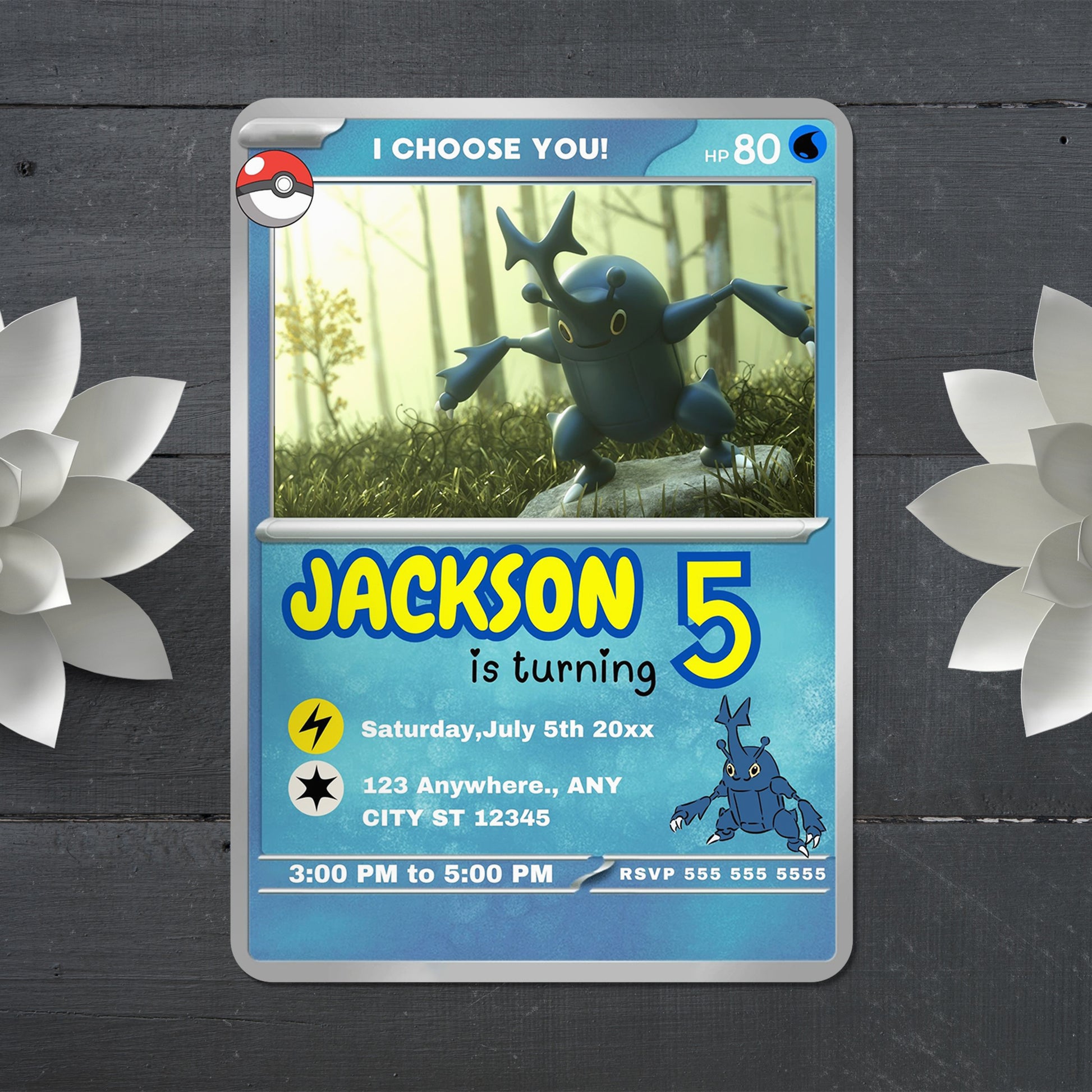 Heracross Invitation Template | Pokemon Card Birthday Invite - CreativeRino