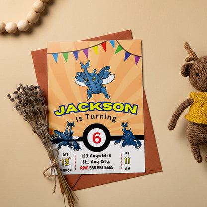 Heracross Pokemon Birthday Party Invitation Template - CreativeRino