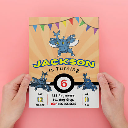 Heracross Pokemon Birthday Party Invitation Template - CreativeRino