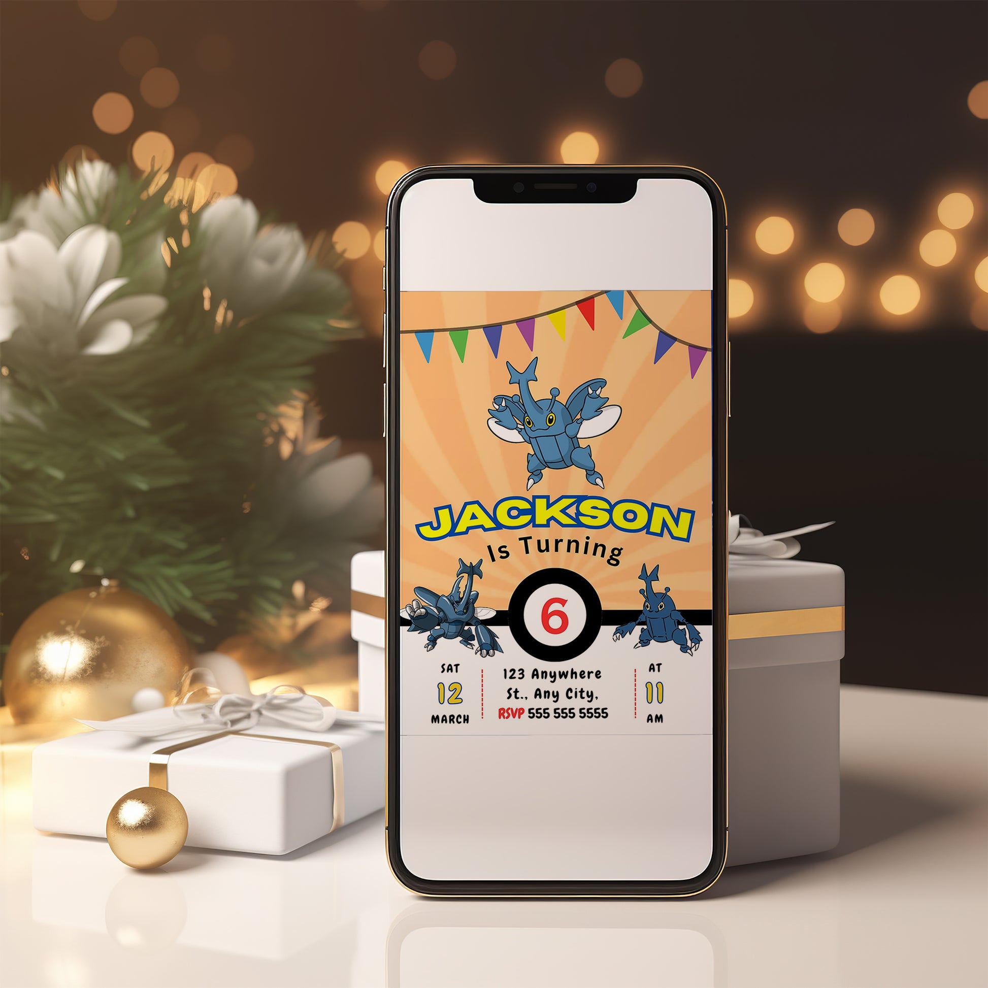 Heracross Pokemon Birthday Party Invitation Template - CreativeRino