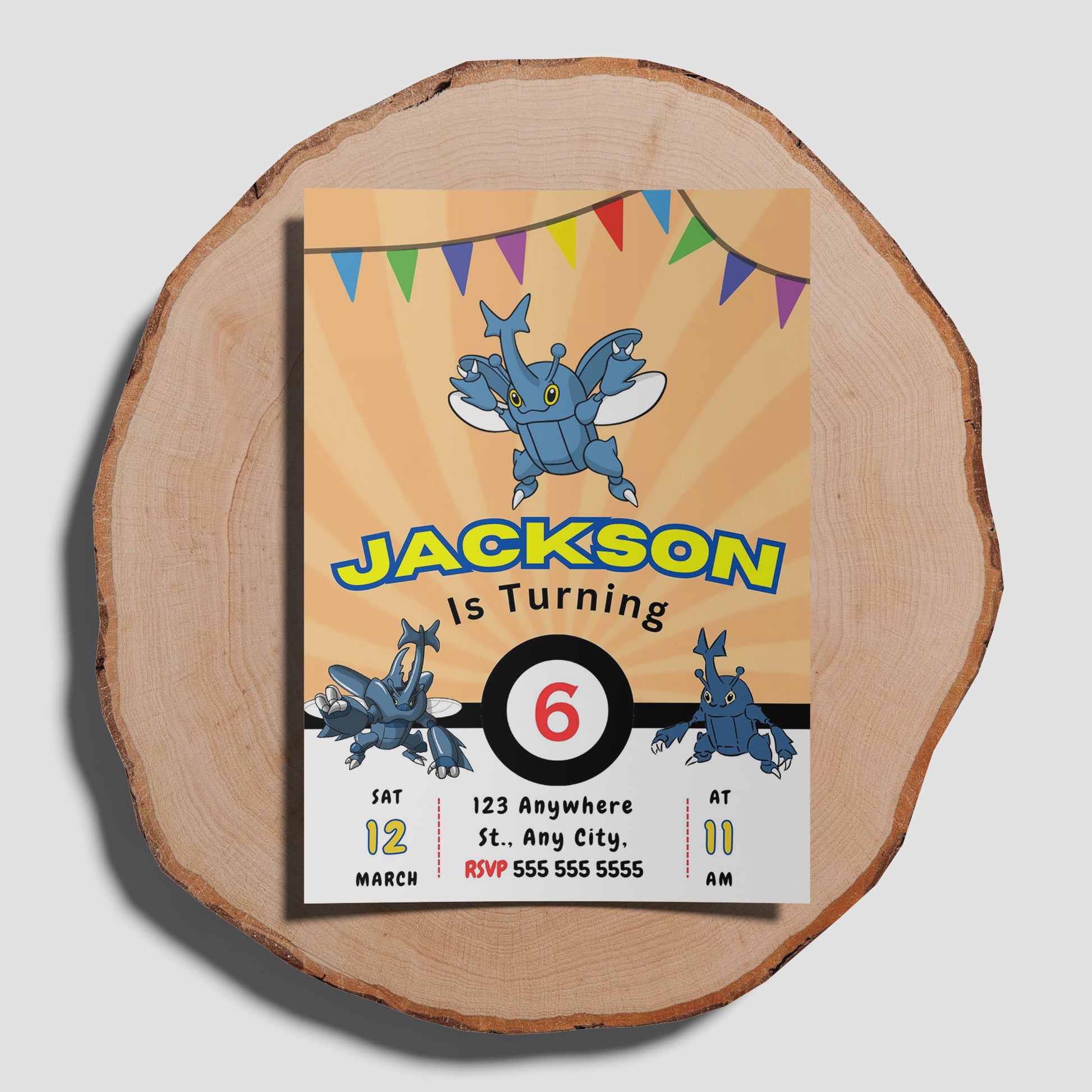 Heracross Pokemon Birthday Party Invitation Template - CreativeRino