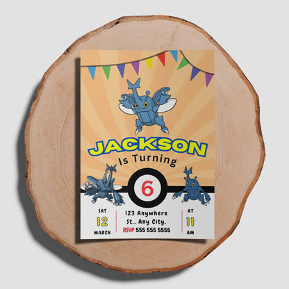 Heracross Pokemon Birthday Party Invitation Template - CreativeRino