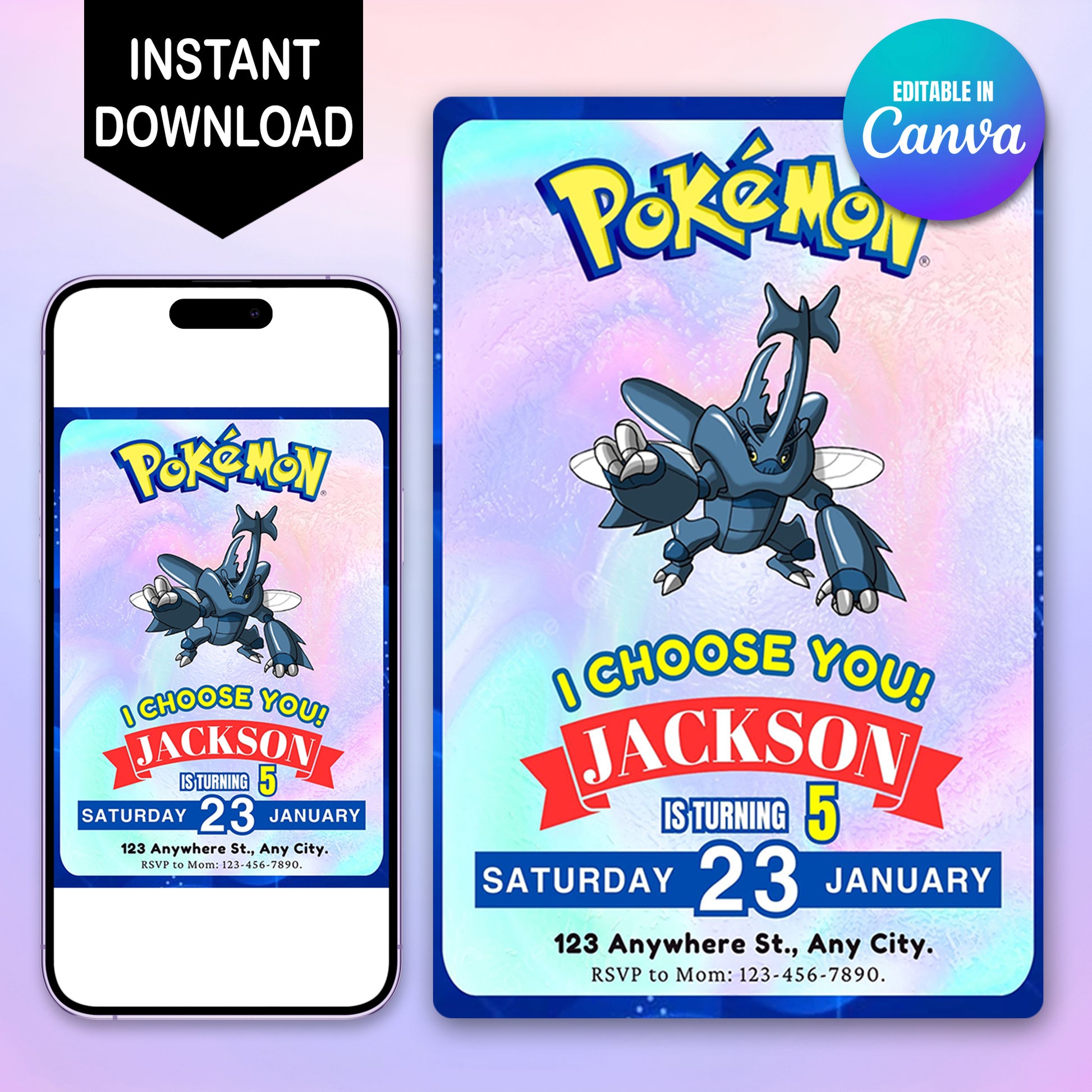 Heracross Invitation Template | Pokemon Birthday Invite - CreativeRino