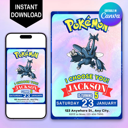 Heracross Invitation Template | Pokemon Birthday Invite - CreativeRino