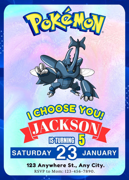 Heracross Invitation Template | Pokemon Birthday Invite - CreativeRino