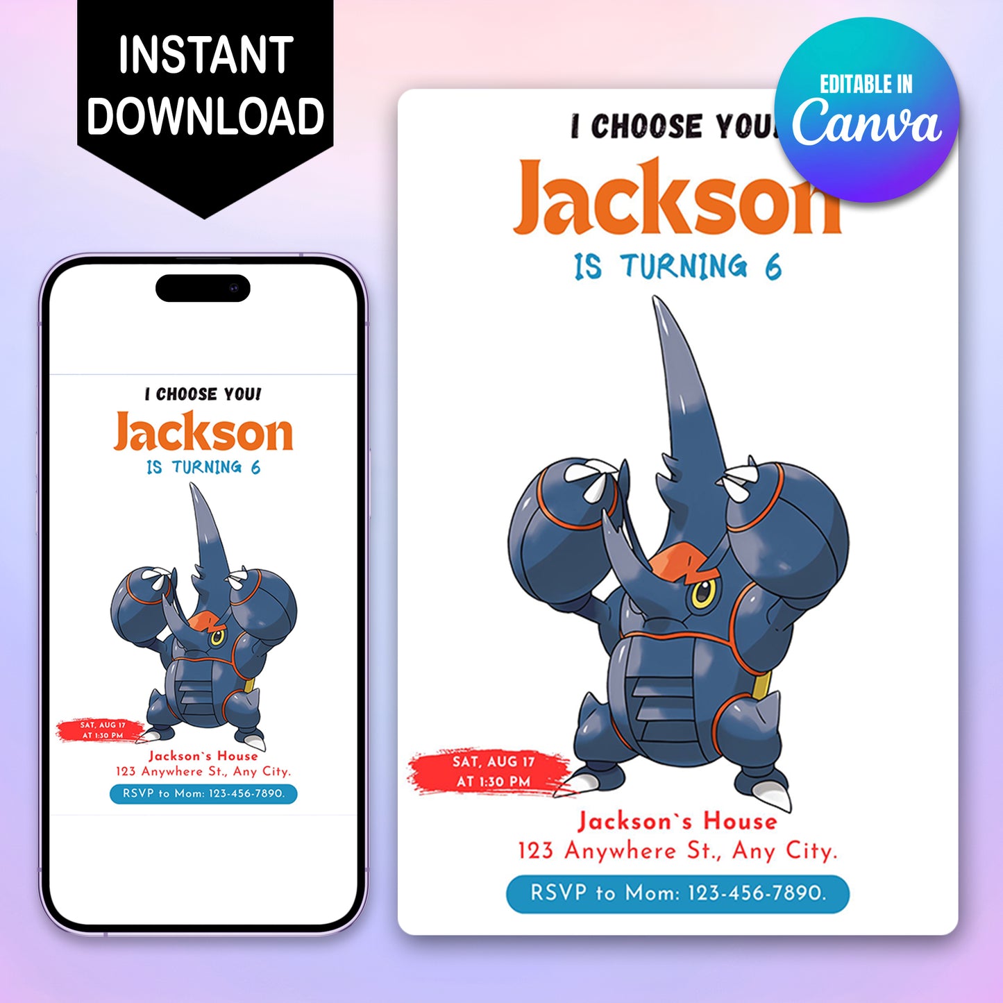 Heracross Birthday Party Invitation Template | Pokemon Invite - CreativeRino