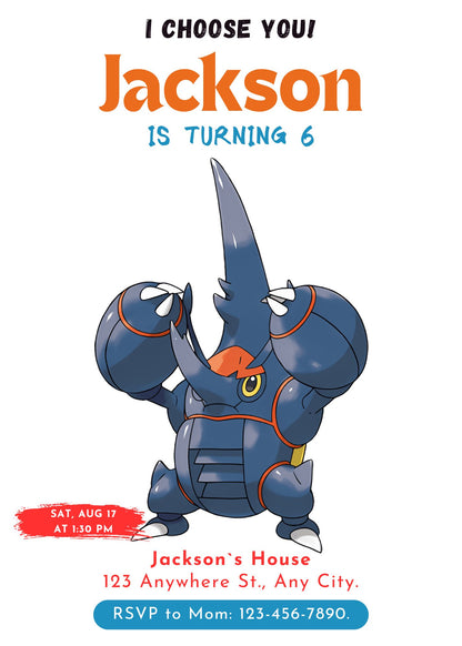 Heracross Birthday Party Invitation Template | Pokemon Invite - CreativeRino