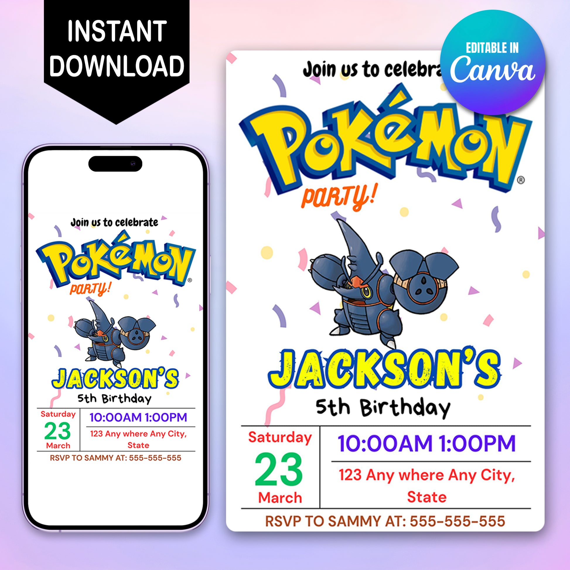 Heracross Birthday Party Invitation Template | Pokemon Invite - CreativeRino