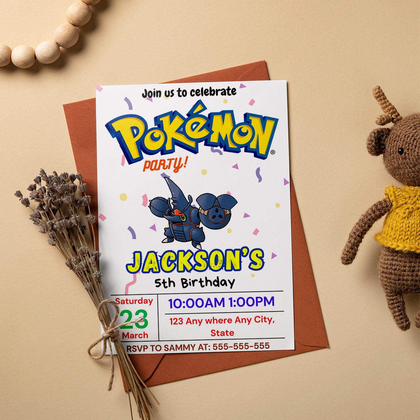 Heracross Birthday Party Invitation Template | Pokemon Invite - CreativeRino