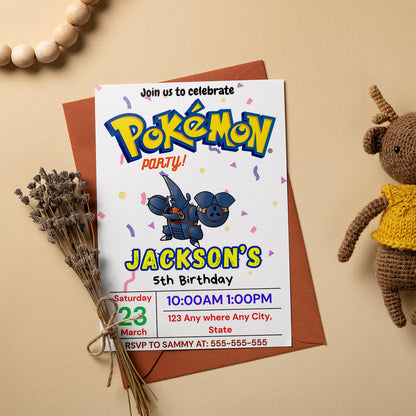 Heracross Birthday Party Invitation Template | Pokemon Invite - CreativeRino