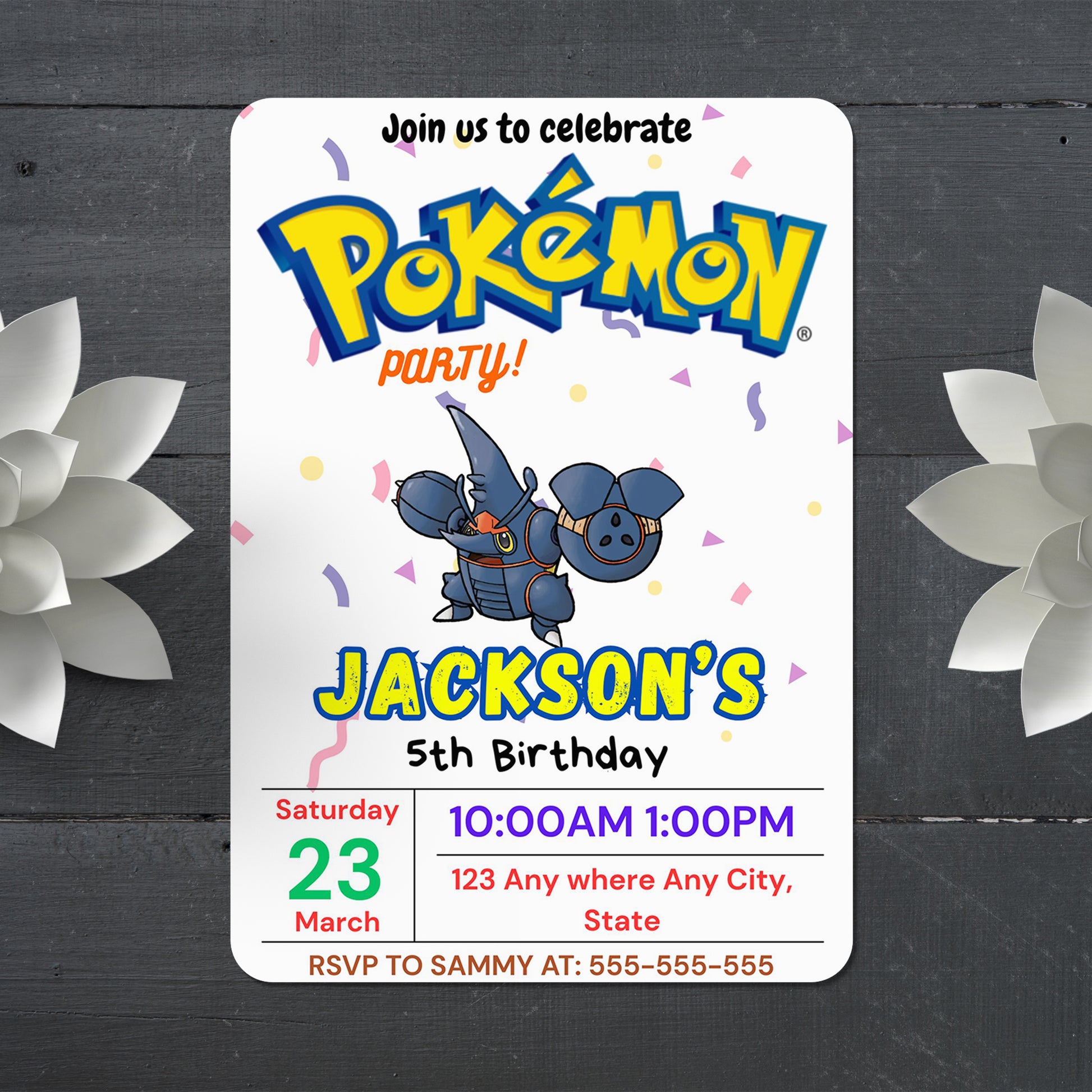 Heracross Birthday Party Invitation Template | Pokemon Invite - CreativeRino