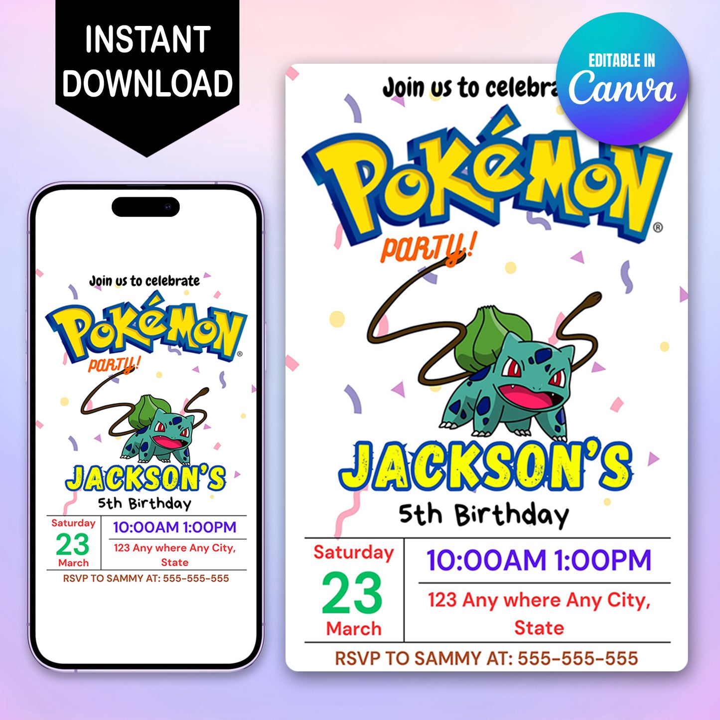 Bulbasaur Birthday Invitation Template | Pokemon Invite - CreativeRino